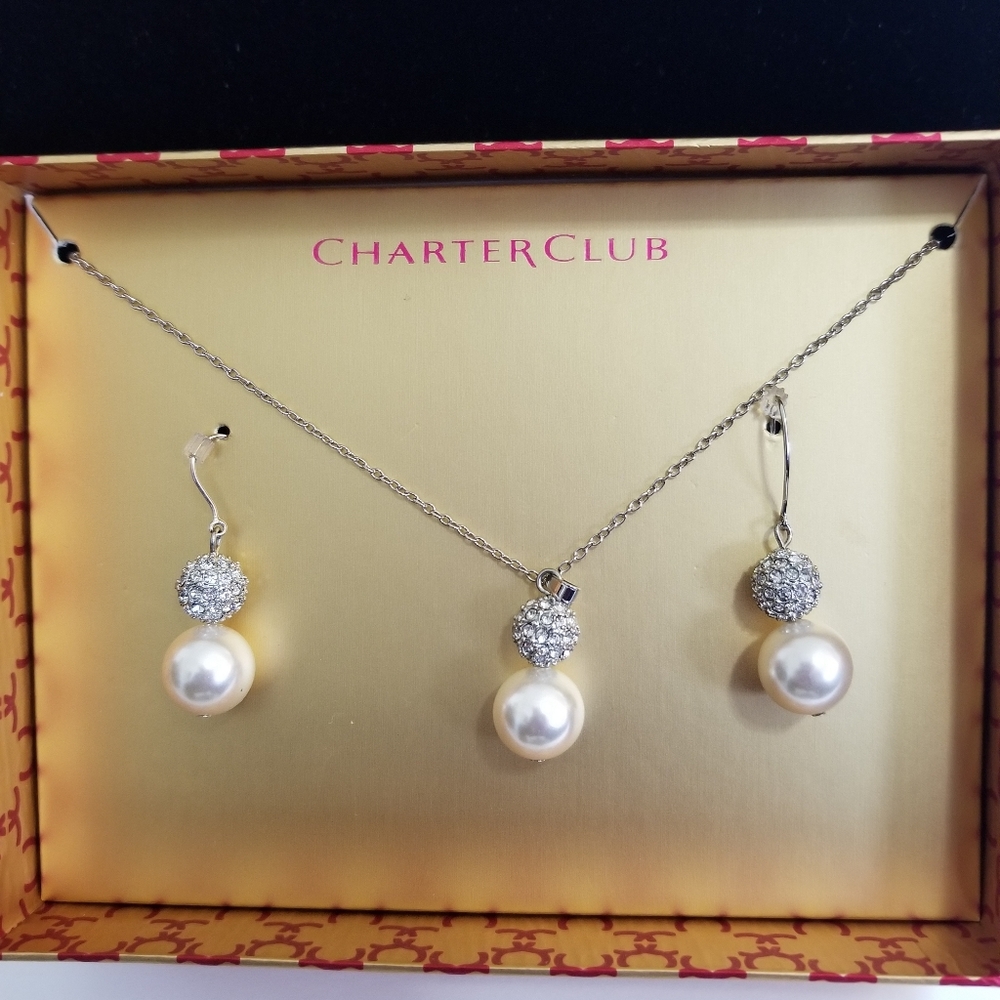 Macy's  Charter Club Pearl necklace and earrings set